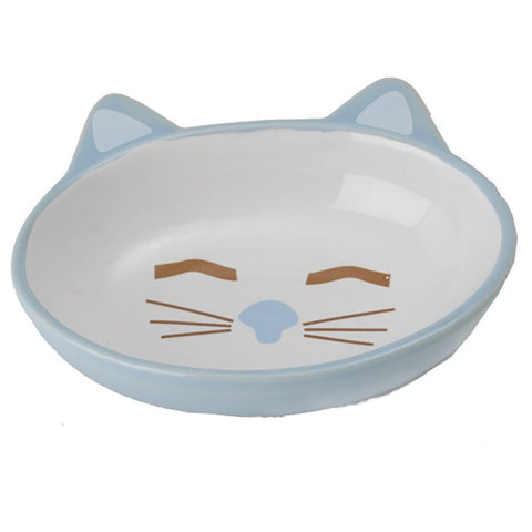 Petrageous HERE KITTY Ceramic CAT BOWL Kitten Bowl OVAL Two Colours Blue and Pink 13cm