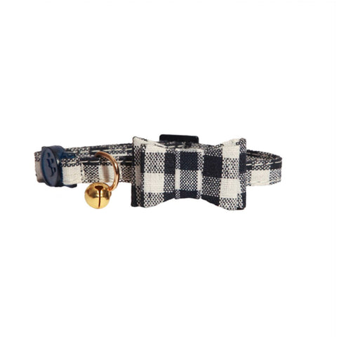 Cat Kitten Collar Blue Gingham Bow-Tie