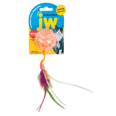 JW CATTACTION LATTICE BALL w/FEATHER TAIL Cat Toy